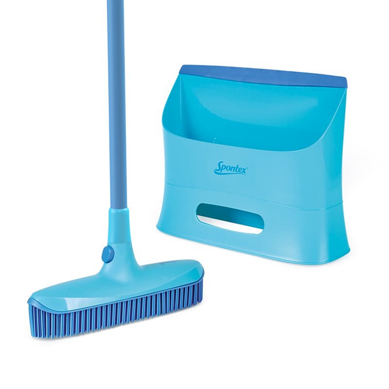 Catch and Clean Rubber Broom and Dustpan Set Image 1