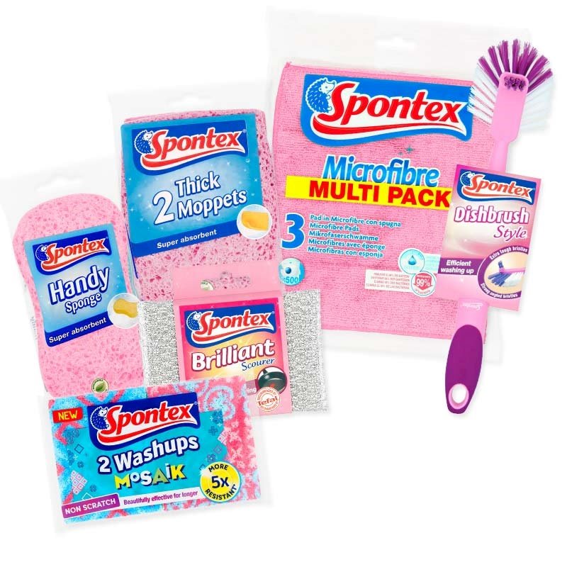 New Spontex Sponge Super Absorbent and Durable Thick Moppets Pk 2 Pink